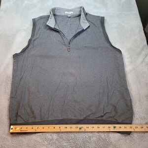 Peter Milar Golf Vest Mens XL Gray Herringbone 1/4 Zip Sleeveless Cotton Sweater